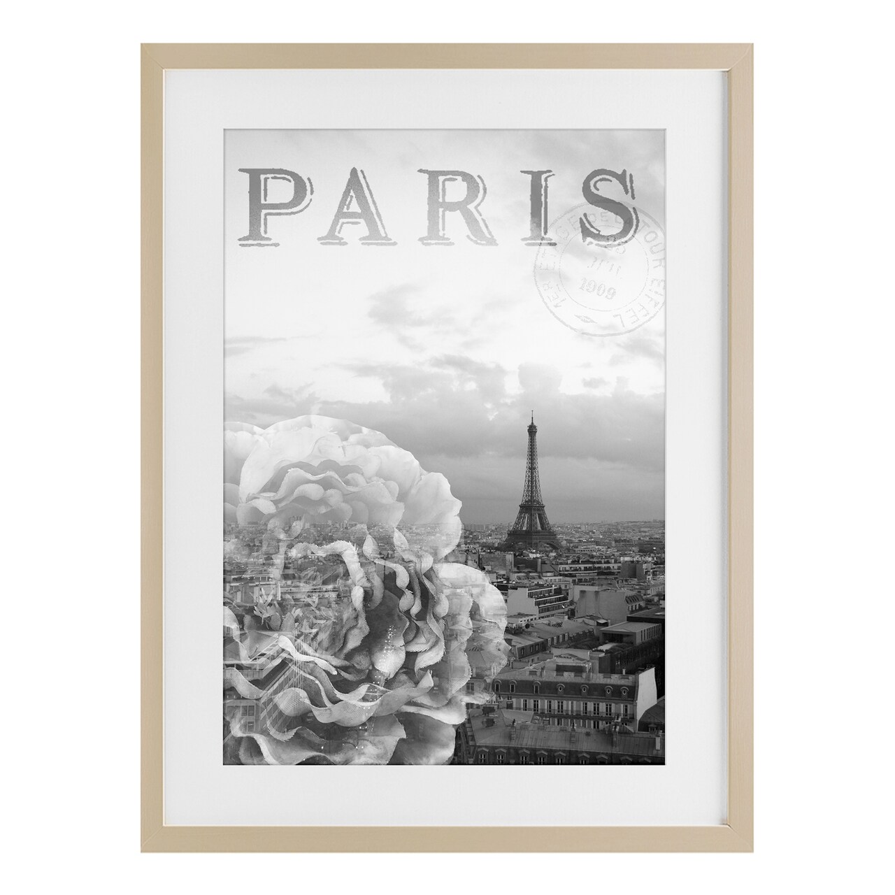 Stupell Industries Paris Postcard in Monochrome Framed Print Under Glass, design by Emily Navas